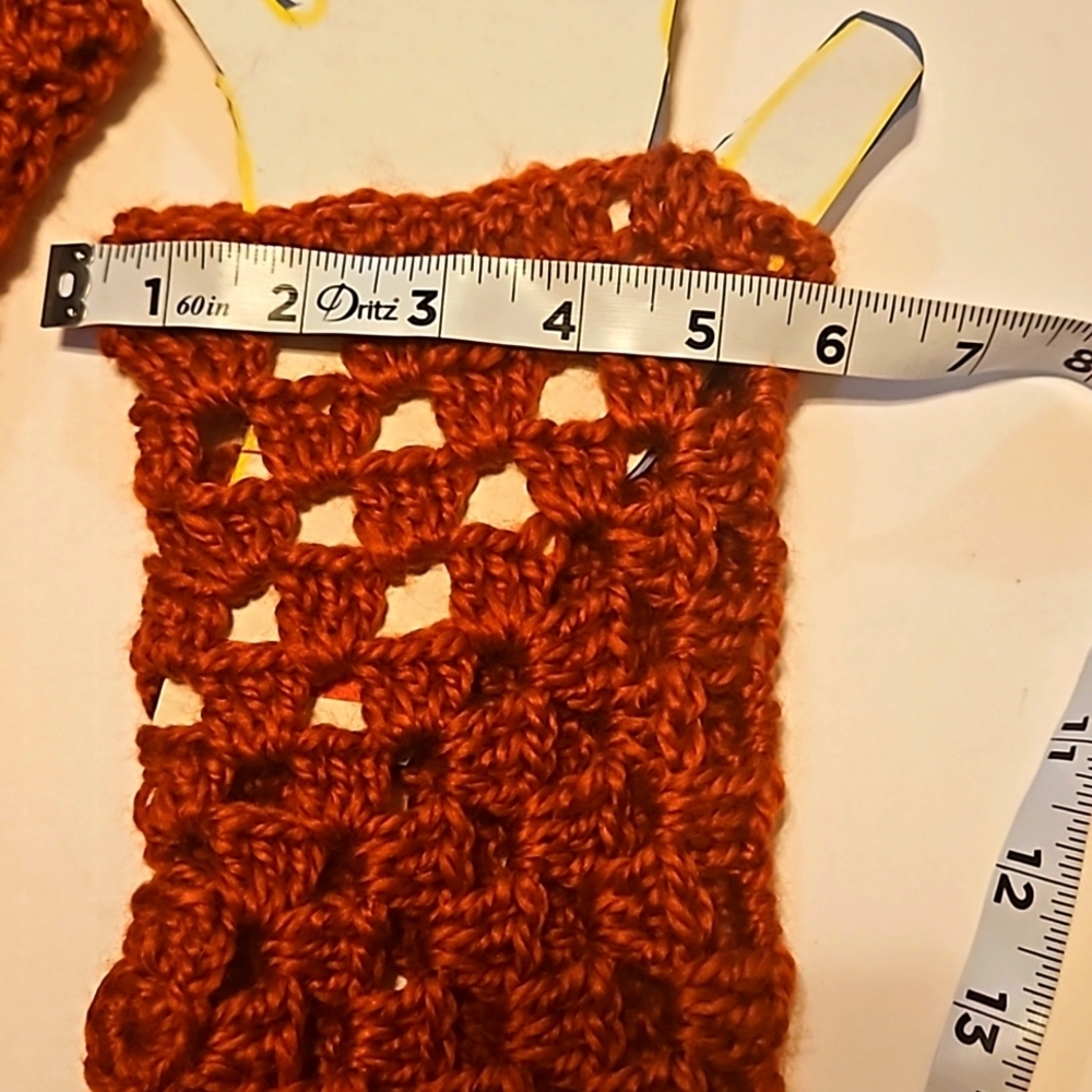 Hand Crafted Hand Knit Crochet Orange Granny Square Fingerless Gloves handmade - Picture 14 of 17